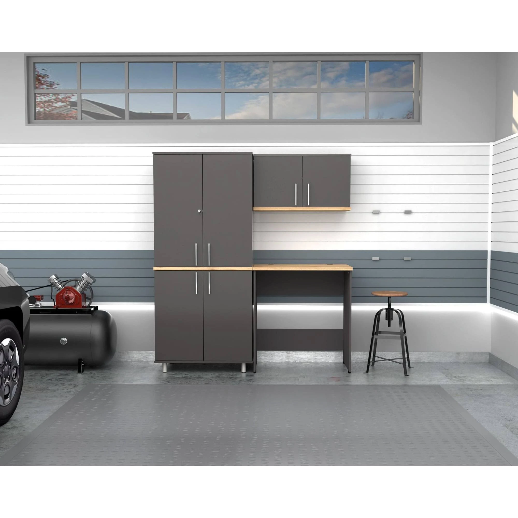 Inval America Kratos 3-Piece Engineered Wood Garage Cabinet Set in Dark Gray