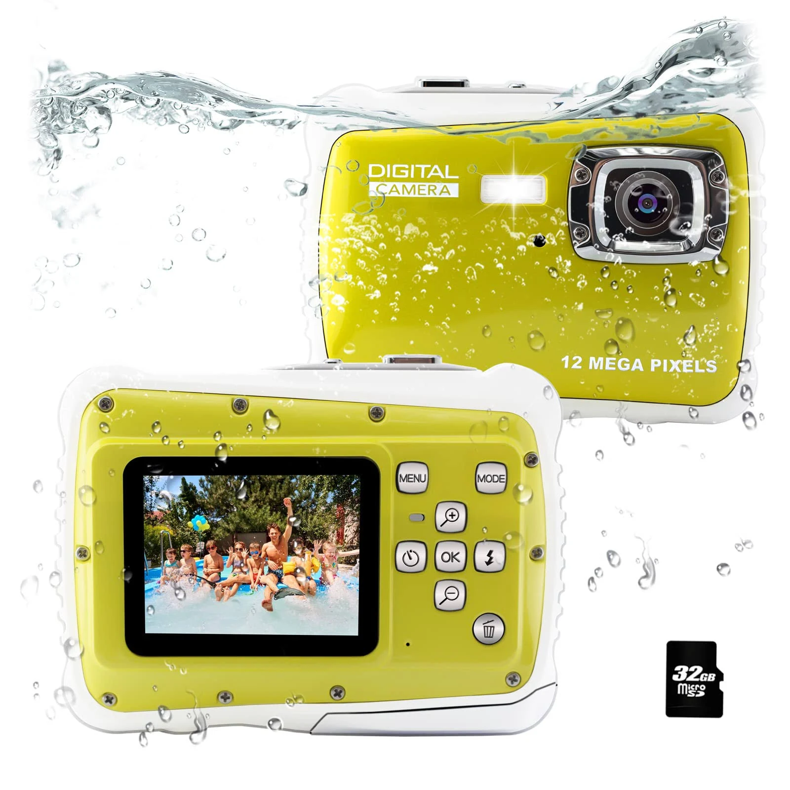 Kids Digital Camera 3M Underwater Digital Kids Camera 8X Digital Zoom Suitable for Boys and Girls Toys, with 32G SD Card（Black）