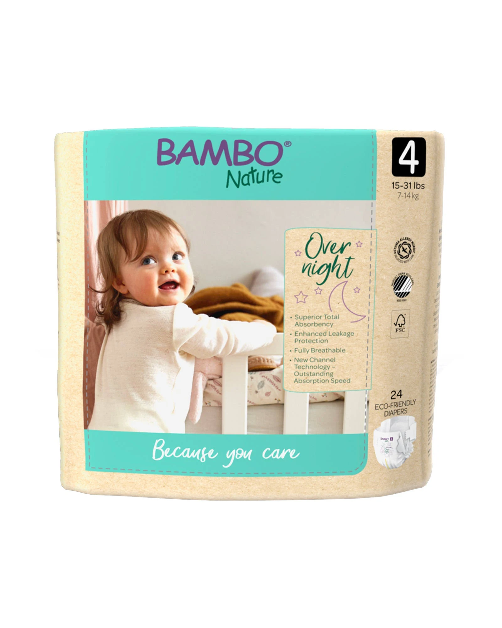 Bambo Nature Overnight Diapers, Size 4 24 Count