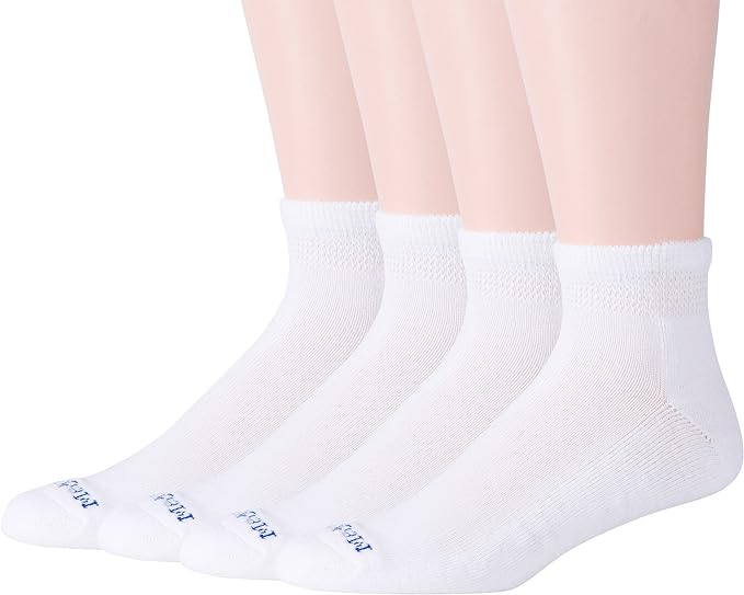 MediPEDS Men's 8 Pack Diabetic Quarter Socks with Non-Binding Top, White,Shoe Size: Men's 6-9 Women's 6-10