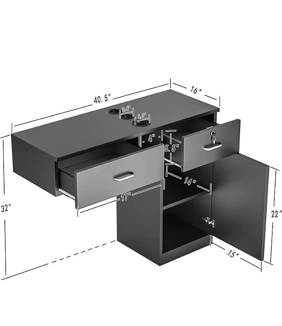 Paddie Wall Mount Barber Salon Station, Salon Storage Hair Stylist Equipment Set w/Appliance Holders/Lockable Drawers/Storage Cabinet