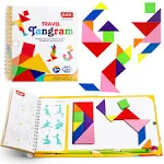 YATAOME Travel Tangram Puzzle Car Game Magnetic Pattern Blocks Road Airplane Trip ...