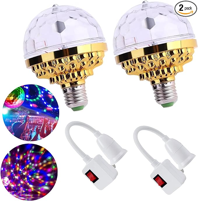 2Pcs Colorful Rotating Magic Ball Light Colorful Disco Rotating Magic Ball Light Bulb with Sockets,Magic Ball RGB LED Stage Light for Home Room Dance Parties