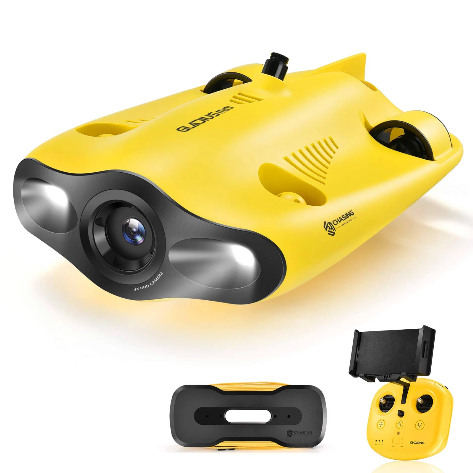 Chasing gladius Mini Underwater Drone, 4K UHD Underwater Camera for Real Time Viewing, Remote Controller and APP Remote Control, Dive to 330ft, Live Stream, Adjustable Tilt-Lock, Fish Finder, ROV