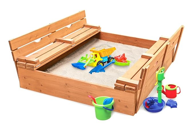 Badger Basket Covered Convertible Cedar Sandbox with Two Bench Seats