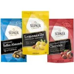 Sconza Candy Fan Favorite Mix Pack 3 Pack Lemoncello Almonds Pack of 1 5oz, Milk & White Chocolate Cherries Pack of 1 4.5oz, Chocolate Toffee Al