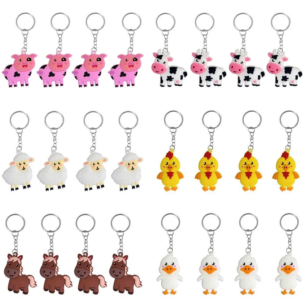 Imagitek 24 Pack Farm Animal Keychains for Barnyard Party Favors Supplies, Kids ...