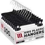 Mainetti 6008 Black Plastic Children's Hangers - 100 Pack with Rotating Metal Hook and Sturdy Plastic, Great for Pants/Skirts/Slacks/Bottoms, 8-Inch, (B07VHJRVYH)