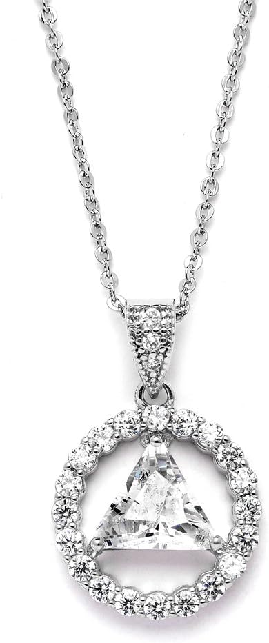 Mariell AA Recovery Symbol Cubic Zirconia Silver Rhodium Necklace Celebrate Alcoholics Anonymous Sobriety