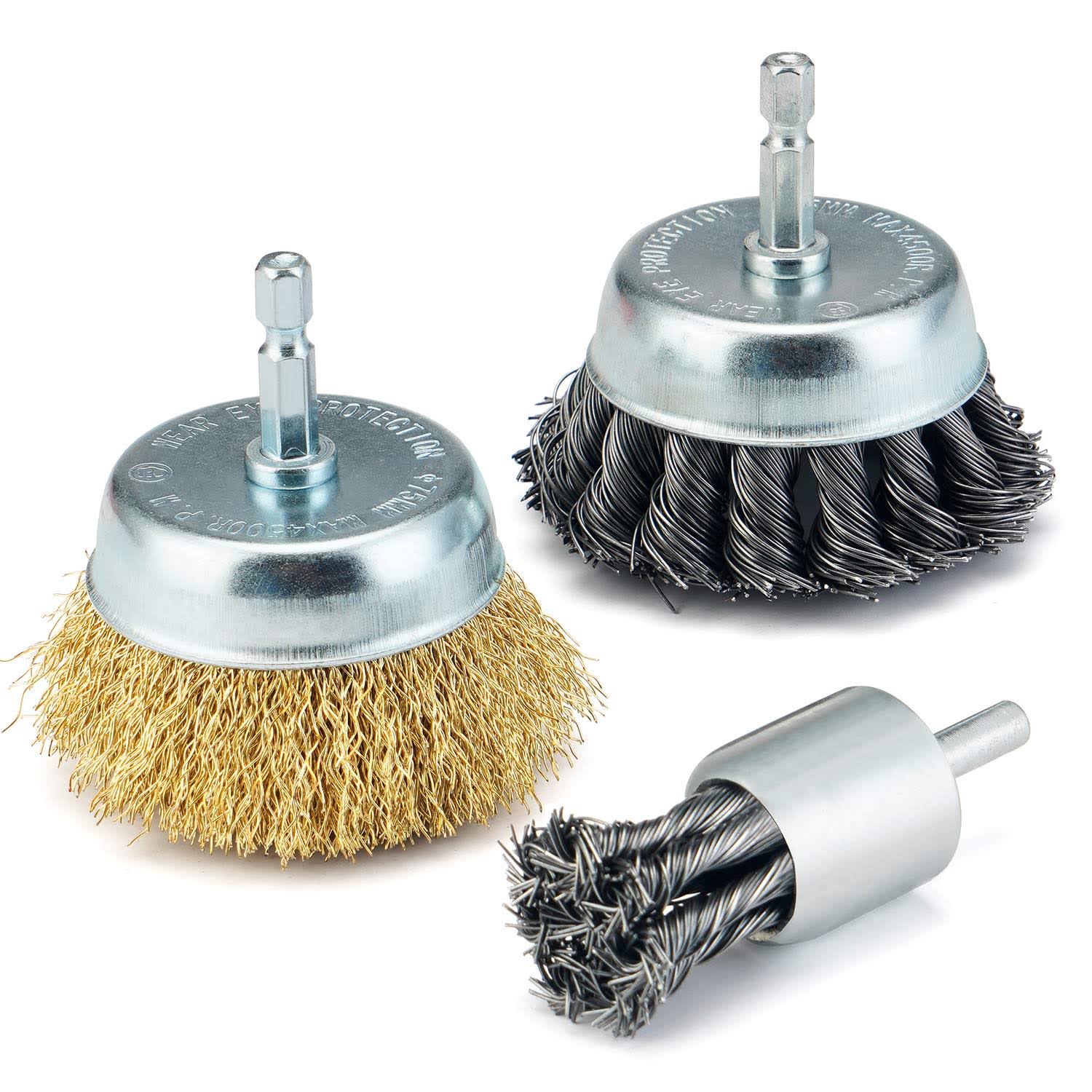 TILAX 3 inch Wire Cup Brush End Brush Set 3 Piece, Wire Brush for Drill 1/4 inch ...