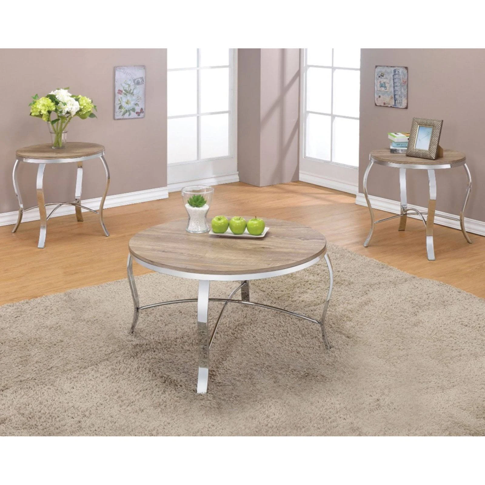 Malai - Coffee Table - Weathered Light Oak & Chrome