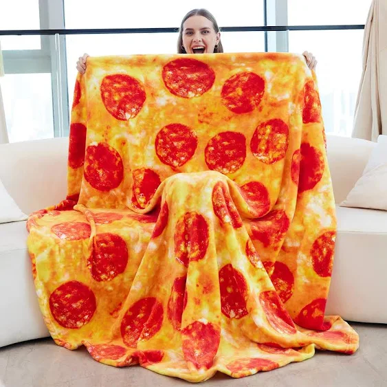 RAINBEAN Double Sided Pizza Blankets, Bed Blanket for Kids/Teens, Cool Stuff Gifts for Man and Boys, Novelty Food Wrap Blanket, Soft Blankets for Birthday Gifts White Elephant