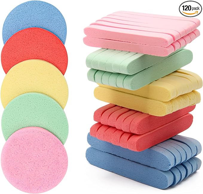 120 Pcs Facial Sponge Compressed, Luxiv 5 Colors Face Cleansing Sponge Estheticians Compressed Makeup Facial Sponge Round Wash Face Sponges for Women Compress Exfoliating Removal Sponge (Mix-color A)