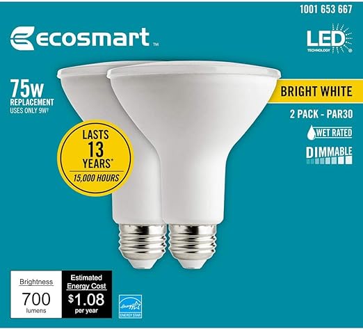 EcoSmart PAR30S Dimmable Adjustable Beam Angle LED Light Bulb A20PR30S75ES32