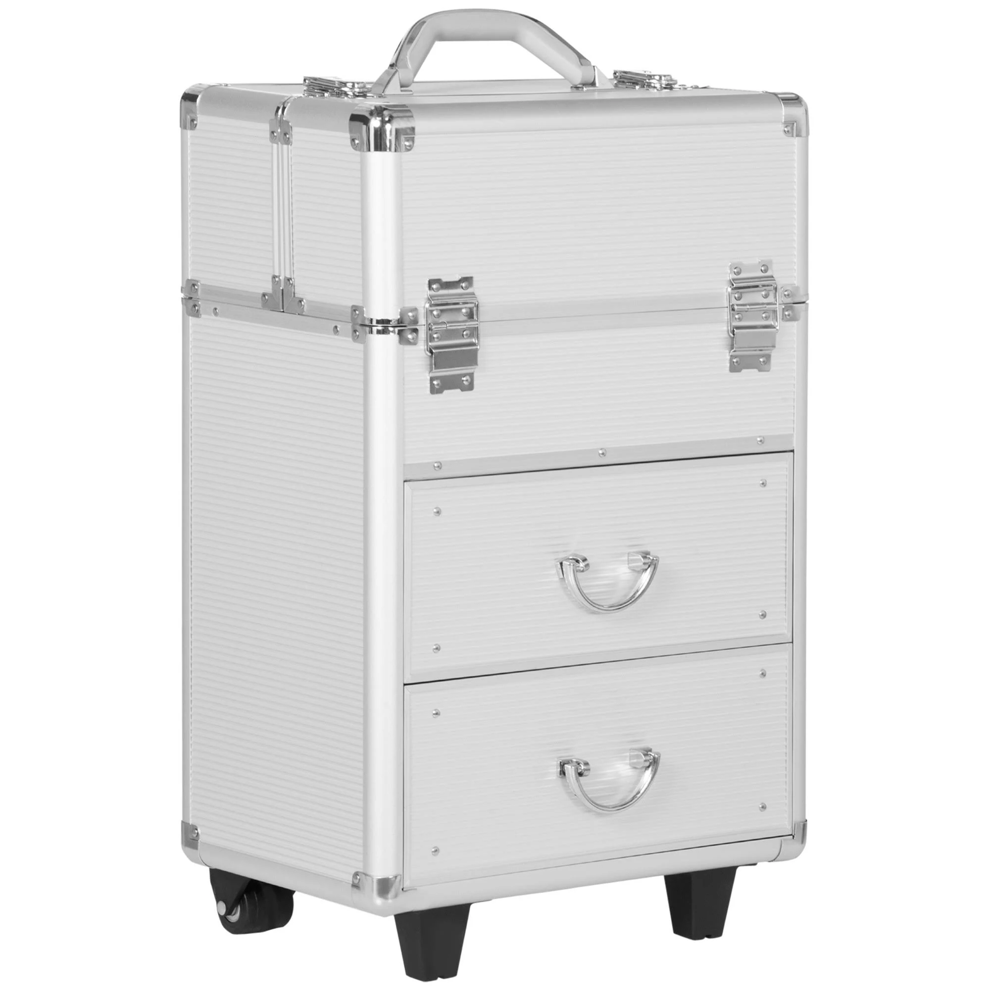 HOMCOM Rolling Makeup Train Case, Large Storage Cosmetic Trolley, Lockable ...