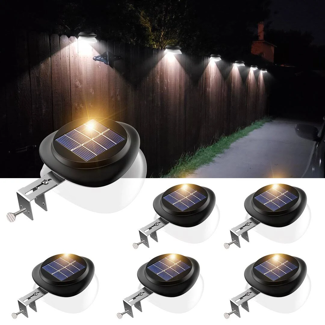 JSOT Solar Fence Lights, Bright Security Outdoor Backyard Lights Waterproof, Patio Decor Sign Lighting for Eaves Deck Pathway Garden Garage Stairs Wall 2 Installations Methods - White Light, 6 Pack