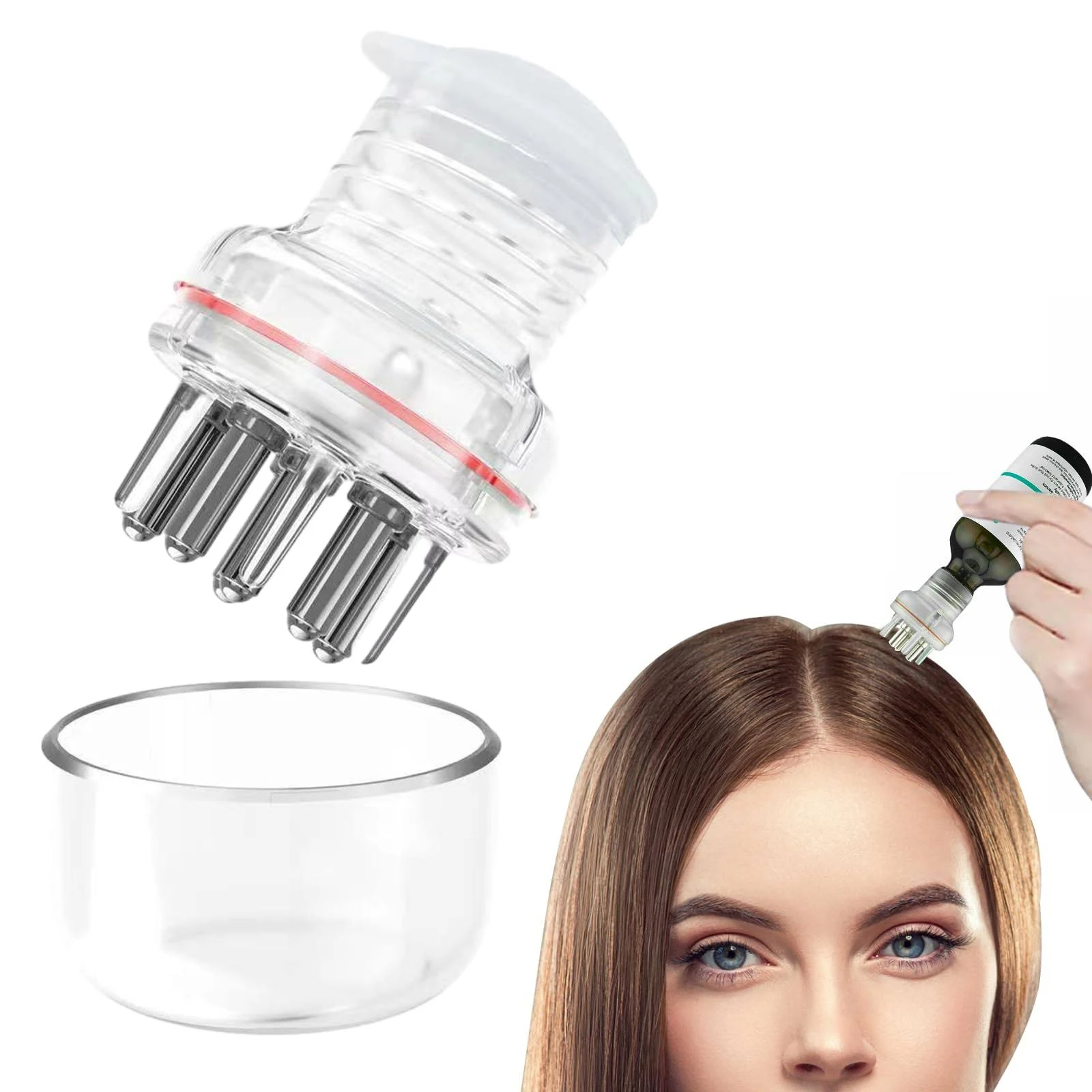 Scalp Massager Hair Oiling Applicator - Oil Applicator for Hair Dual Function Scalp Root Comb Applicator Hair Growth Scalp Bottle Applicator Brush (White)