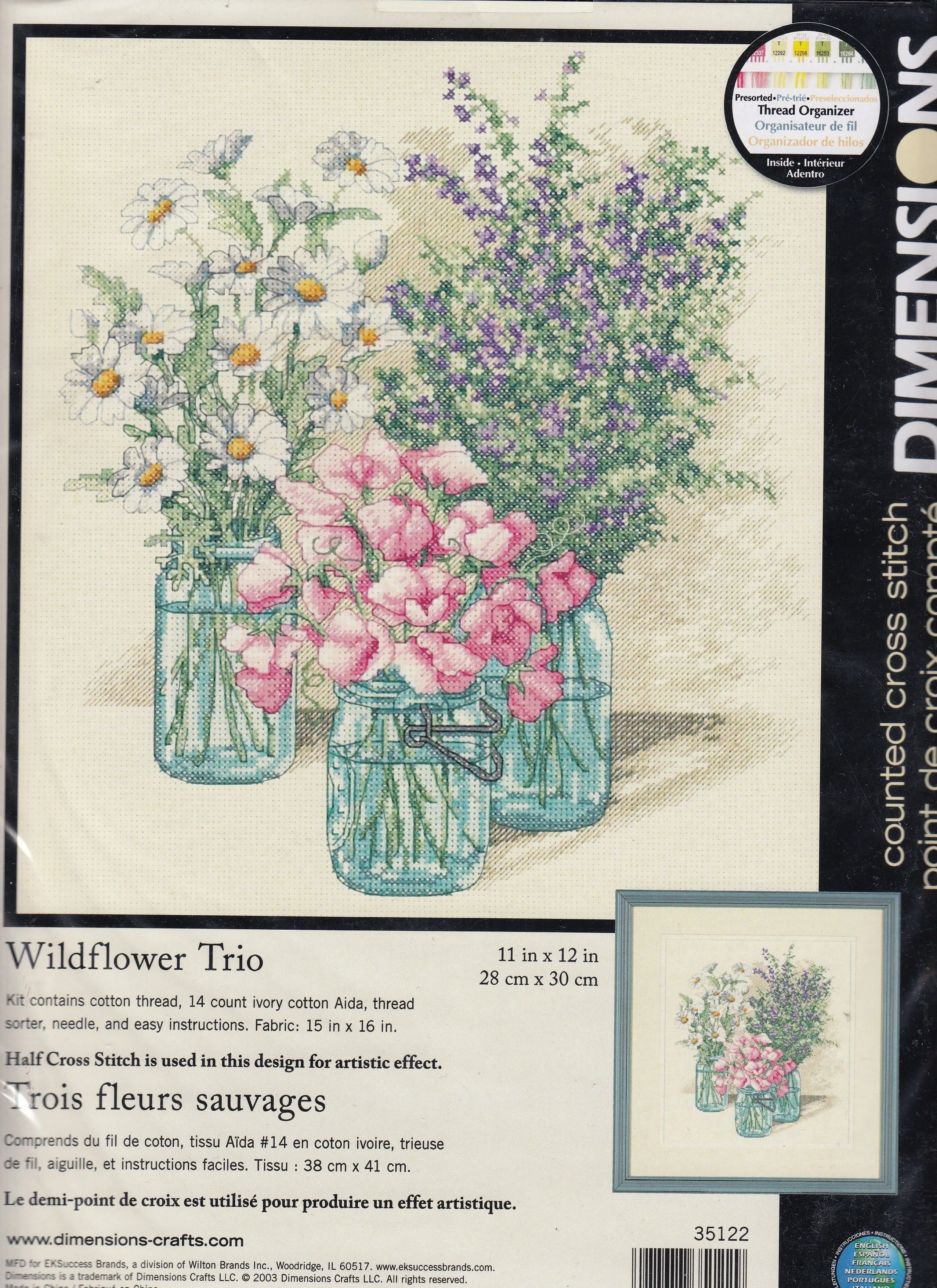 Wildflower Trio Cross Stitch Kit 11x12 - Dimensions