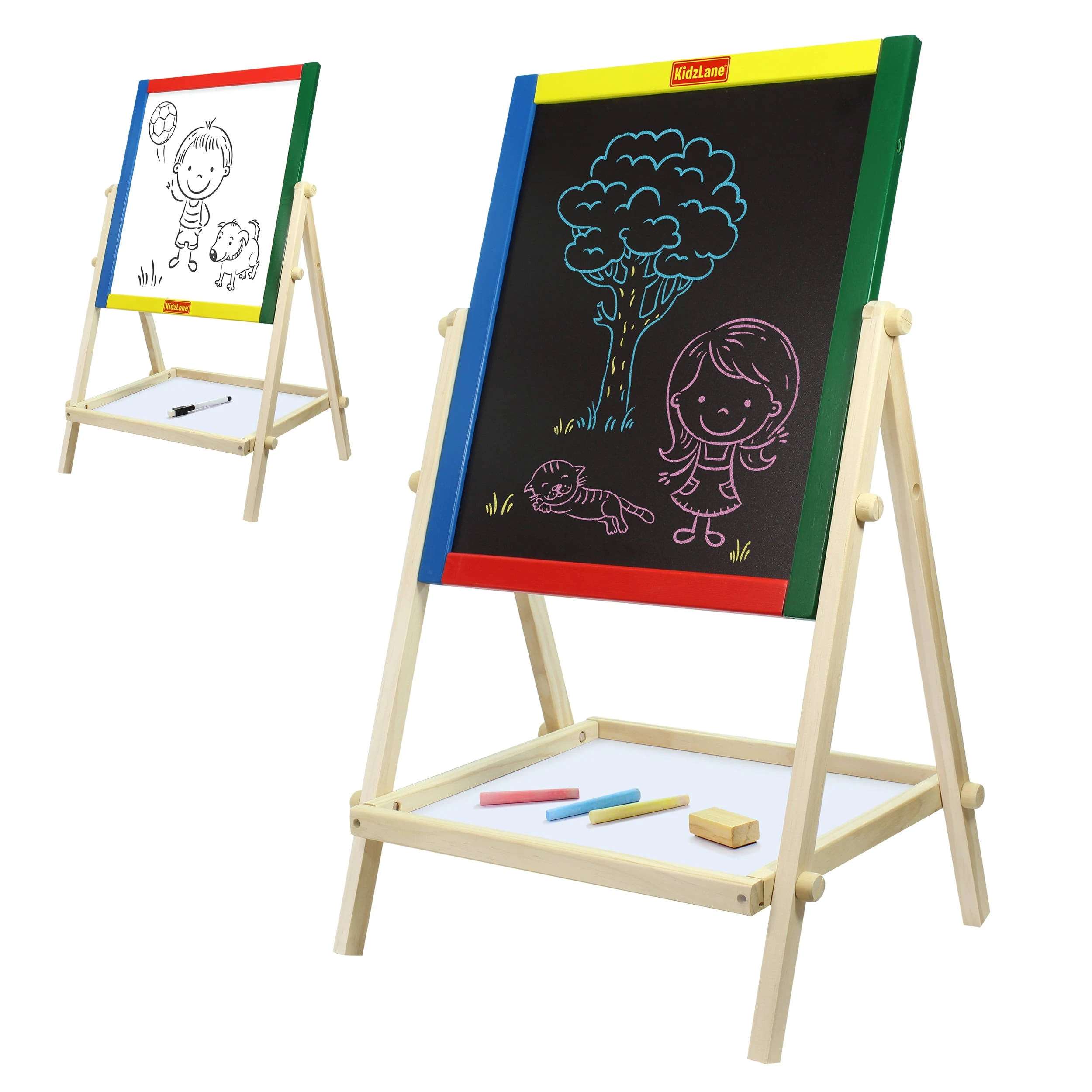 Kidzlane Art Easel for Kids | Wooden Toddler Easel | Double Sided Standing Chalkboard