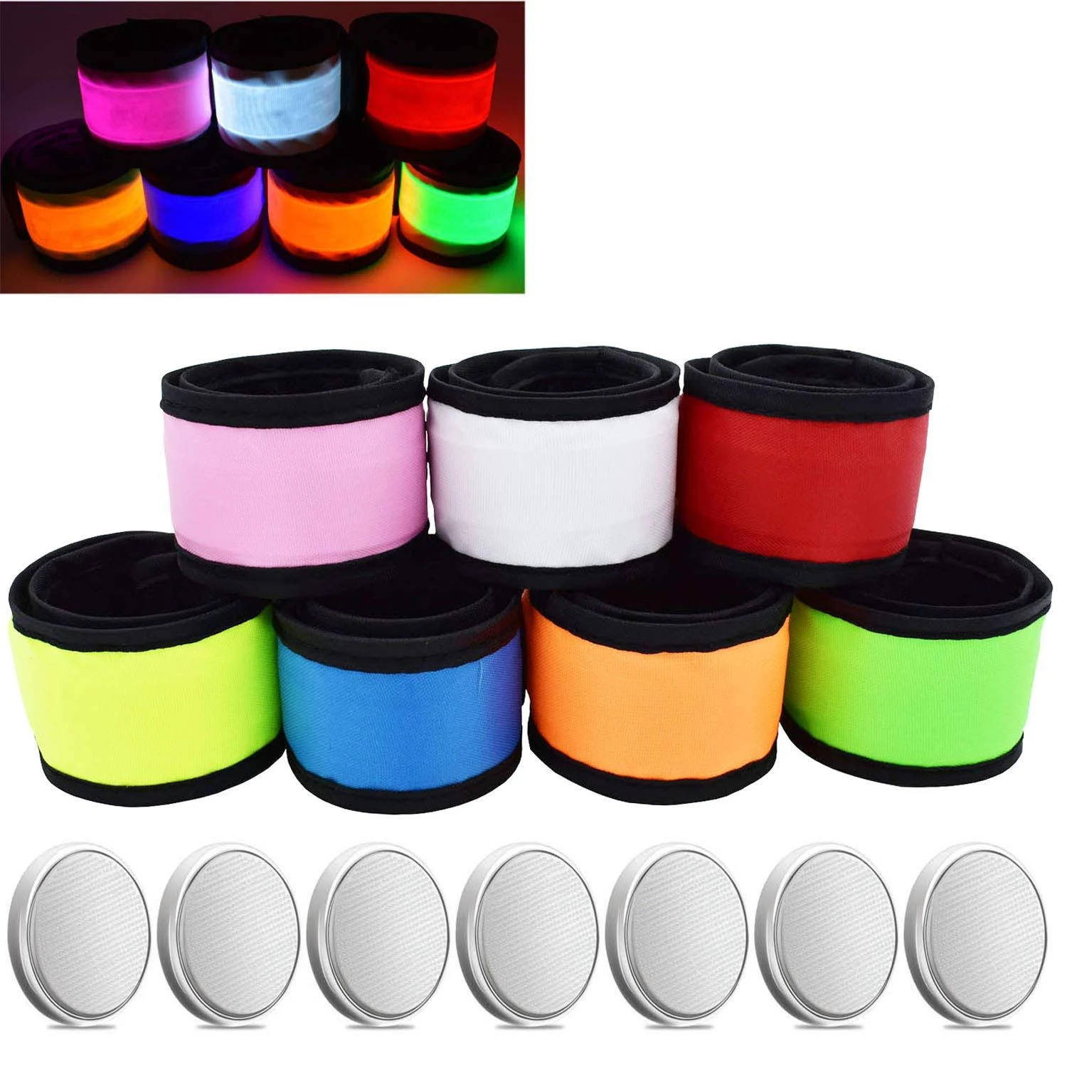 LED Glow Slap Bracelet Light Up Wristband High Visibility Safety Gear for Cycling Walking Running Concert Camping Outdoor Sports-Fits Women Men (7 Pack - Colorful)