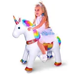 WondeRides Ride on Unicorn Plush Horse Toy for Girls Walking Animal with Wheels Giddy up Pony Cycle Medium Size 4 for Age 4-9 (36 inch Height), Mechanical Riding Horse M432