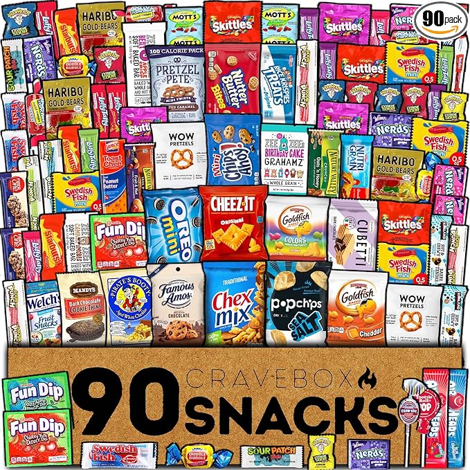 CRAVEBOX Variety Snack Pack Box Care Package (90ct) Christmas Treats Gift Bundle ...