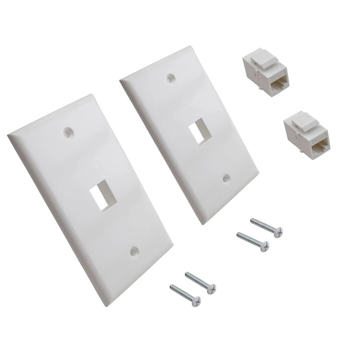 2 Packs Ethernet Wall Plates -Single Gang 1 Port RJ45 Cat6 Keystone Jack Female-to-Female, Trapezoidal Inline Coupler, Standard Size, White