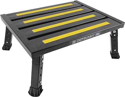 Adjustable Height Aluminum RV Step Stable Foldable Platform Step Stool Black New