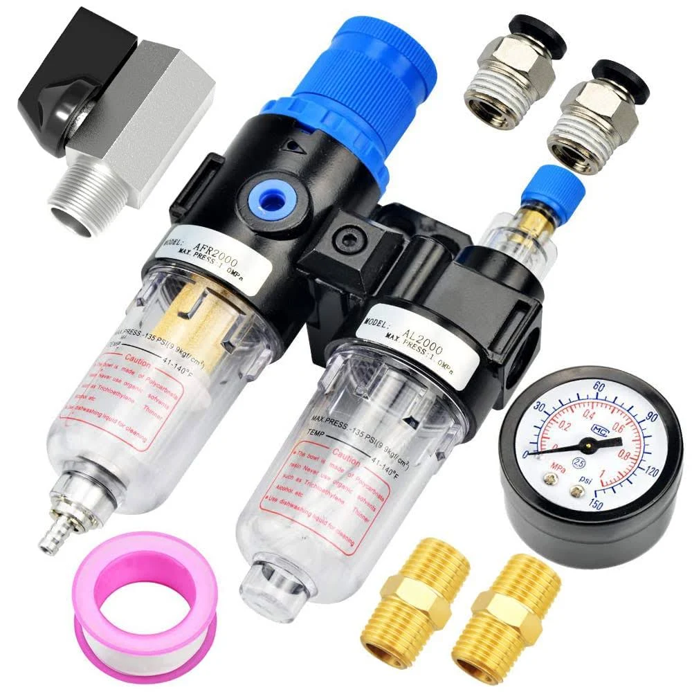 1/4 Inch NPT AFC2000 Air Filter Pressure Regulator Kit（0-145 Psi）5 Micron Bra...