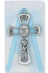 Pewter Praying Boy Crib Cross - Blue