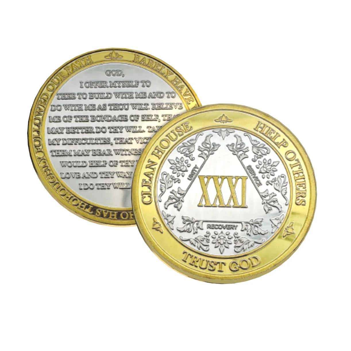 Silver & Gold AA Coin 1-60yrs Sobriety Chip