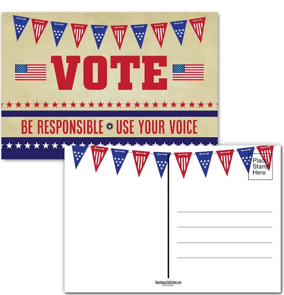 Stonehouse Collection | Vote Postcards- Use Your Voice | Patriotic Blank Cards- Remind Your Friends & Family | Your Vote Counts | Ready To Mail - Made in the USA