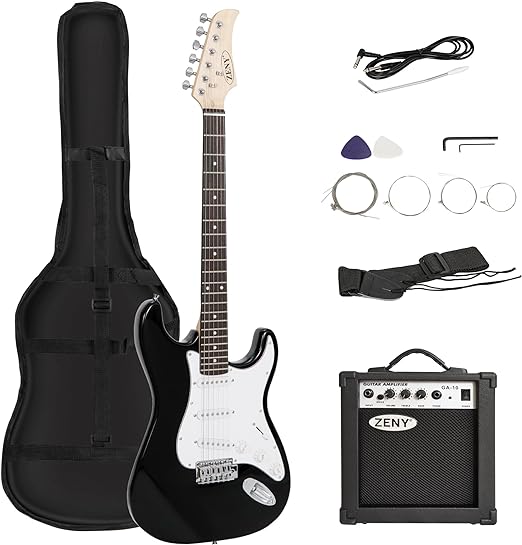 ZENY 39in Full Size Electric Guitar with 10W Amp, Case and Accessories Pack Beginner Starter Package, Black