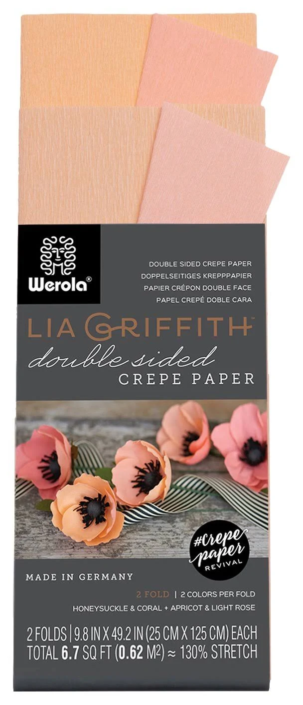 Lia Griffith Double Sided Crepe Paper Folds Roll, 6.7-Square Feet, Honeysuckle and Coral, Apricot and Light Rose