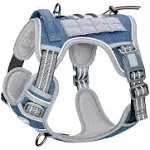 Auroth Tactical Dog Harness Adjustable Metal Buckles Dog Vest with Handle, No Pulling Front Leash Clip - Blue Camo Denim / Large