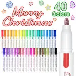 Shuttle Art Double Line Outline Markers, 40 Colors Squiggles Shimmer Markers Set, Self Outline Metallic Marker Pens for Art, Drawing, Doodling, Card