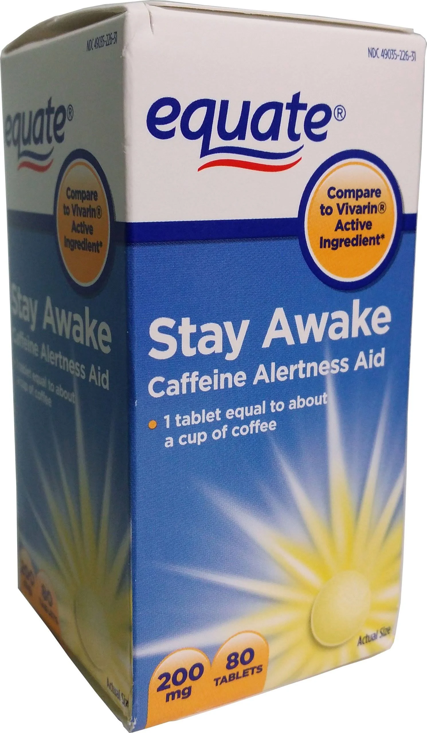 Equate Stay Awake Caffeine Alertness Aid Child &amp; Adults Tablets 200 mg 80 Count