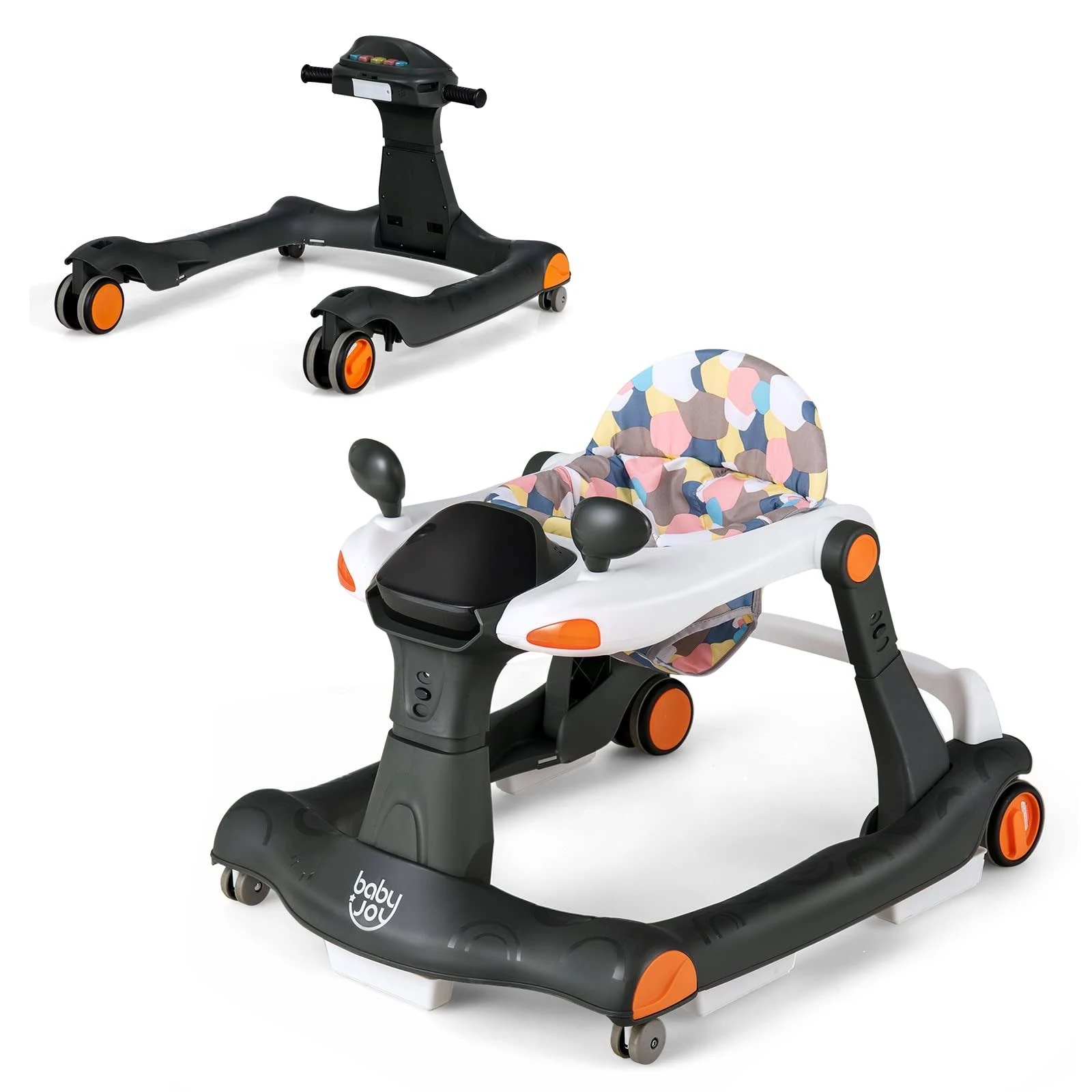 2-in-1 Roll Activity Walker Push Toddler Learning Foldable w/Adjustable Height