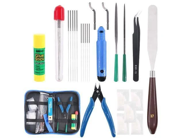 Glarks 24Pieces 3D Printer Nozzle Cleaning Tool Kit, Including Palette Knife, Deburring Tool, Tweezer, File Tool, Grease Packets, Wire Cutter, Glue Stick