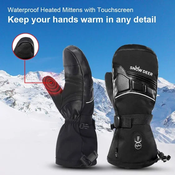 Heated Mittens for Men and Women Waterproof Ski Gloves with Touchscreen 7.4V 2200mAh Battery Gloves Electric Rechargeable Thermal Mittens for Hands Warm