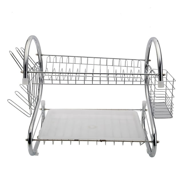 Hommoo Dish Drying Rack 2 Tier Dish Drainer Drying Rack for Kitchen Sliver Large Capacity Kitchen Storage Stainless Steel Holder Washing Organizer Dish Racks for Sinks