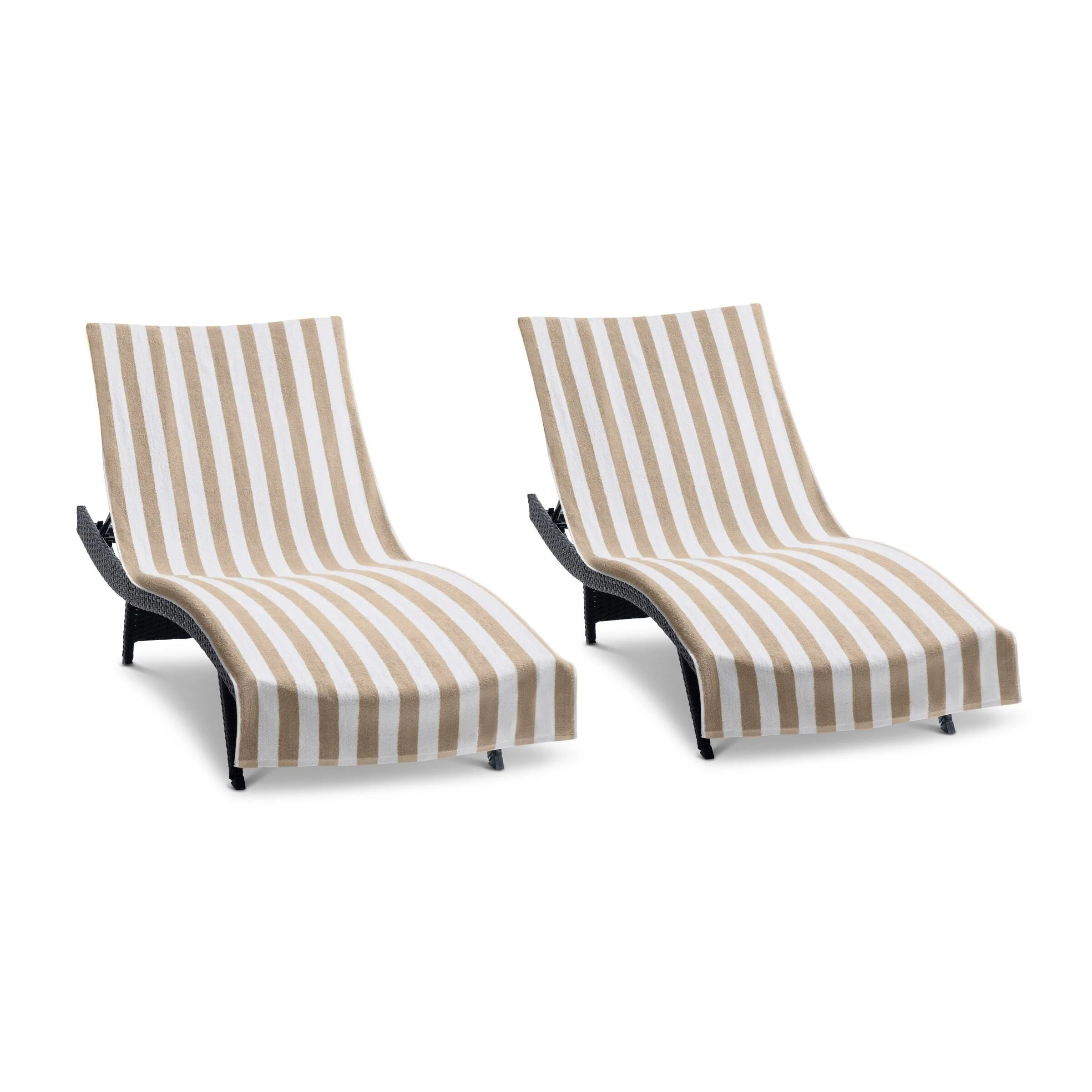 Arkwright California Chaise Lounge Cover - Pack of 2 - Striped Soft Cotton Cabana Towel with Pocket Holder for Beach Pool Outdoor Chair, 30 x 85 in.