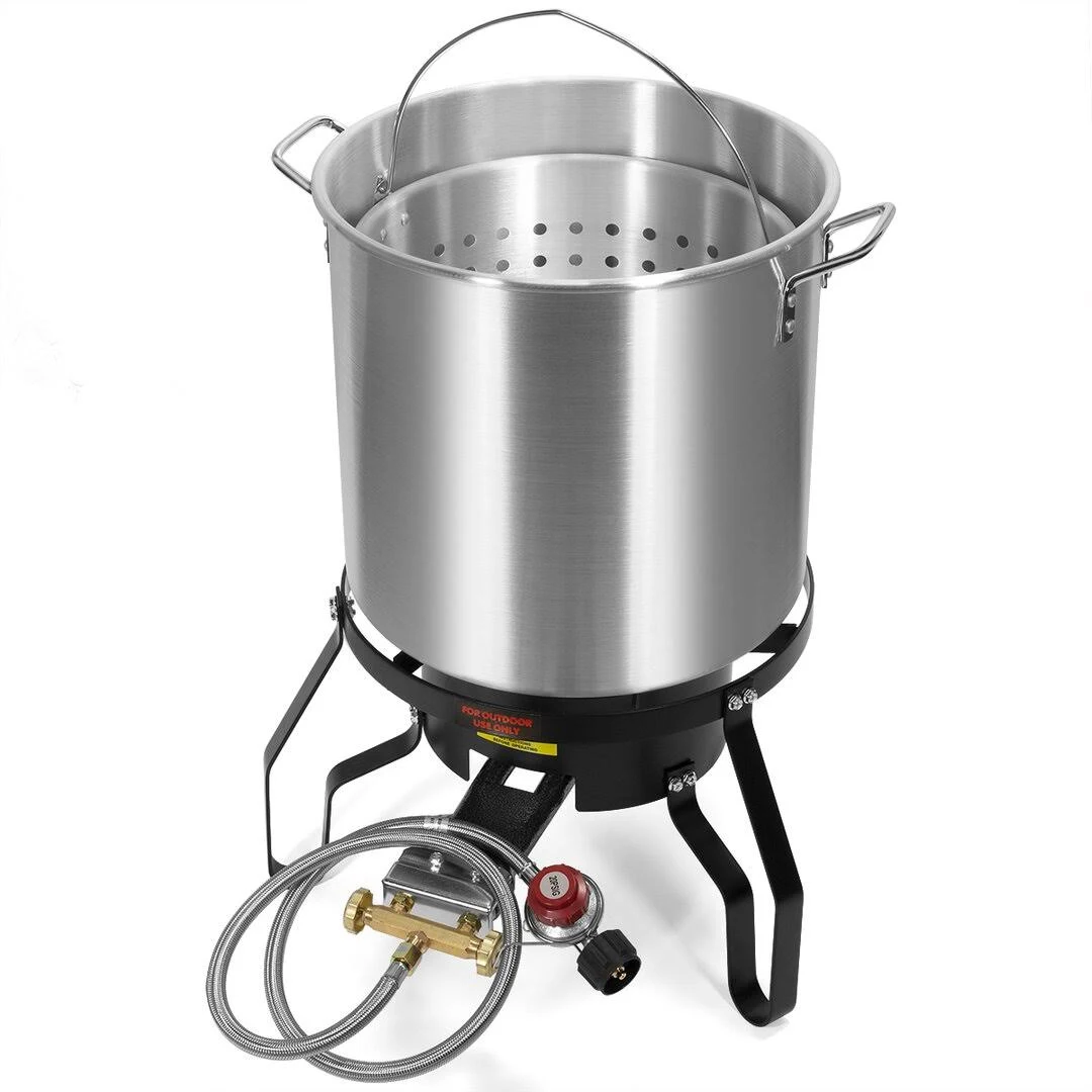 Barton 52Qt Turkey Deep Fryer w/High Pressure Burner All Purpose Aluminum 80,000 BTU Outdoor Boiler Roaster Clam Bake Crawfish Pot Boiling Lid Seafood Cajun Gas Stove Burner Stand Injector