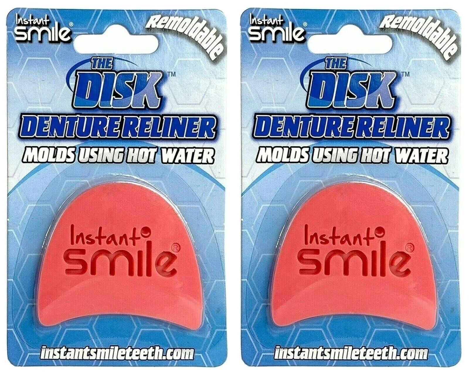 2 Pack of Instant Smile The Disk Denture Reliner Remoldable, Easy to Mold