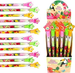 TINYMILLS 24 Pcs Flamingo Tropical Luau Multi Point Stackable Pencil with Eraser for Flamingo Luau Birthday Party Favor Prize Carnival Goodie Bag Stuffers Classroom Rewards