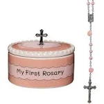 Girls My First Pink Rosary &amp; Keepsake Box, Catholic Baptism Gifts for Baby Girl