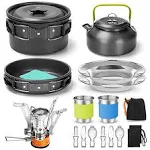 Odoland 16pcs Camping Cookware Mess Kit with Folding Camping Stove, Non-Stick Lightweight Pot Pan Kettle Set with Stainless Steel Cups Plates Forks