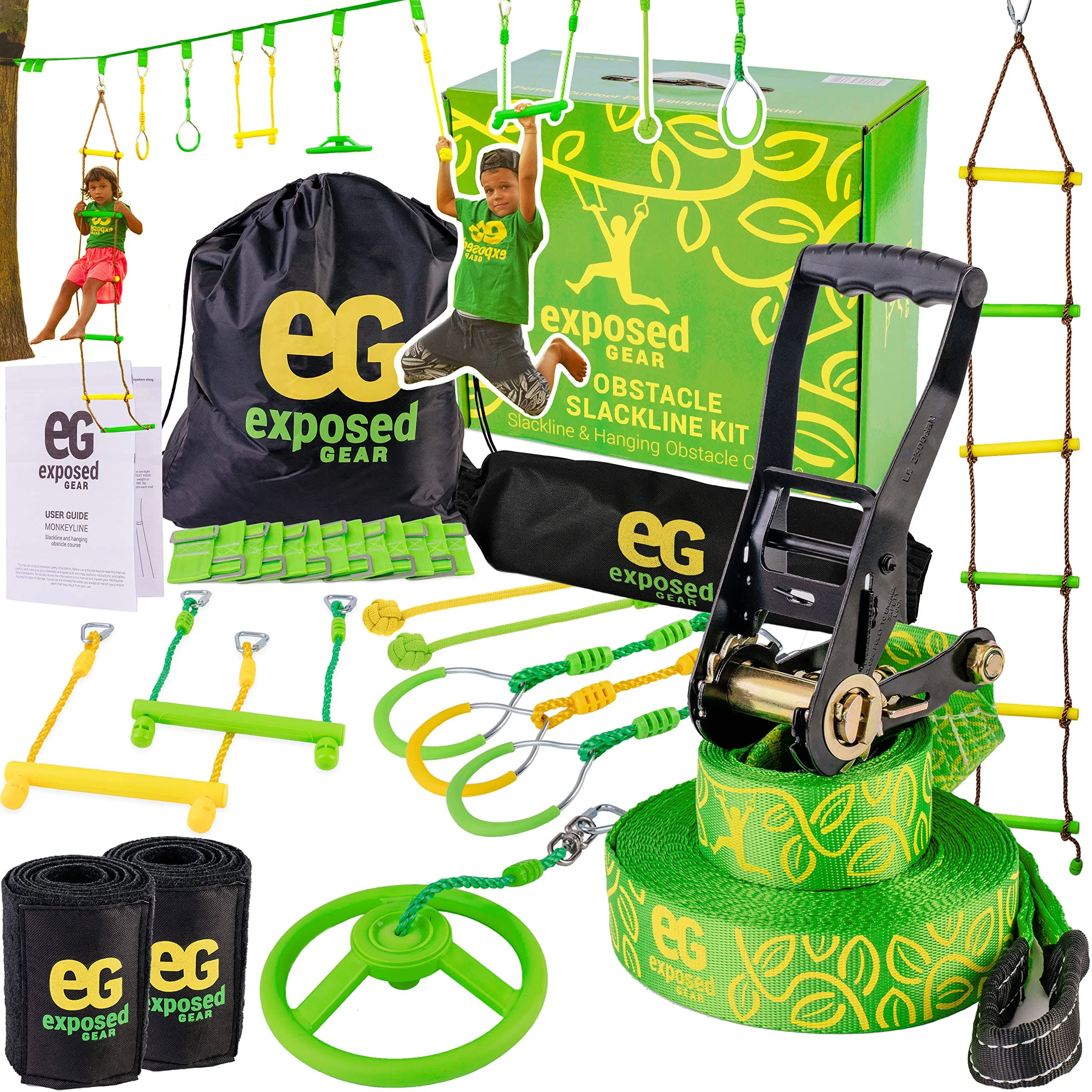 EG Exposed Gear Ninja Warrior Obstacle Course for Kids | 50 Feet Ninja Slackline ...