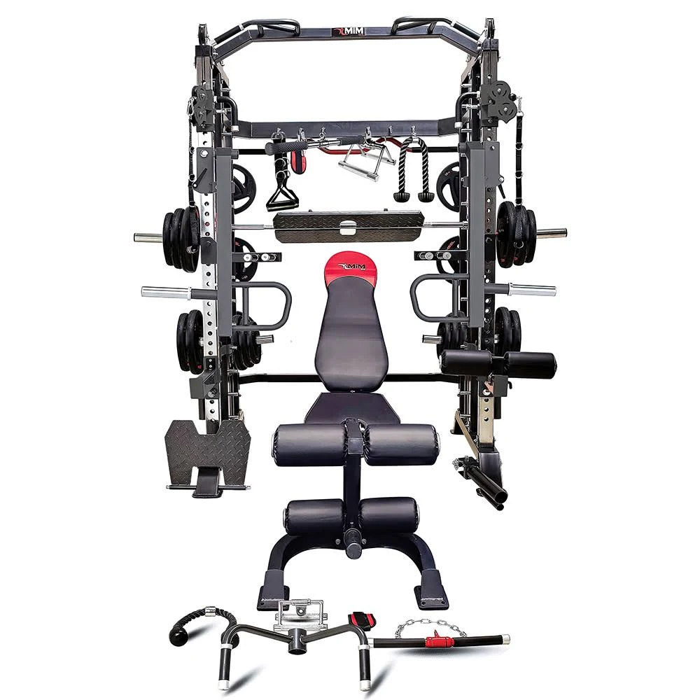 Mim USA Hercules 1001, Commercial Smith, Functional Trainer, Power Cage, Leg Press, Dip Chin, Jammer Arms, Adj. Black