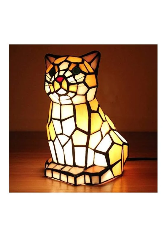 Tokira Tiffany Table Lamp Small, Creative Tiffany Style Cat Stained Glass Animal Night Light, Dinging Table Lamp, Accent Table Lamp for Livingroom